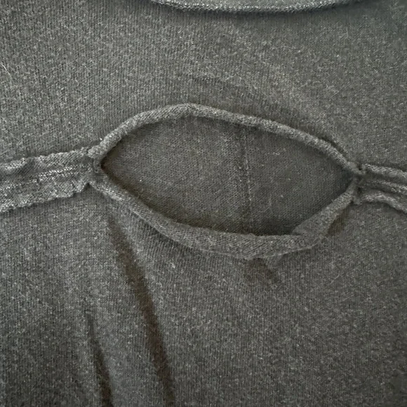 Free People XS Cutout Tee Black Short Sleeve Distressed Boxy Top We The Free - Picture 5 of 7